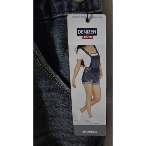 Denizen Levi's Womens Dark Wash Rolled Cuff Short Jean Overall Small - Picture 2 of 5